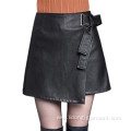 Sexy PU Leather A-line Irregularity Vent Skirt